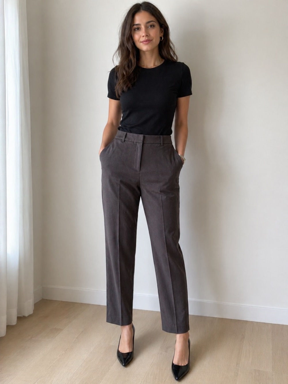 Catherine Malandrino - Straight Leg Wool Trousers in Dark Brown